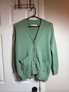 LOFT Mint Green Button-Up V-Neck Cardigan